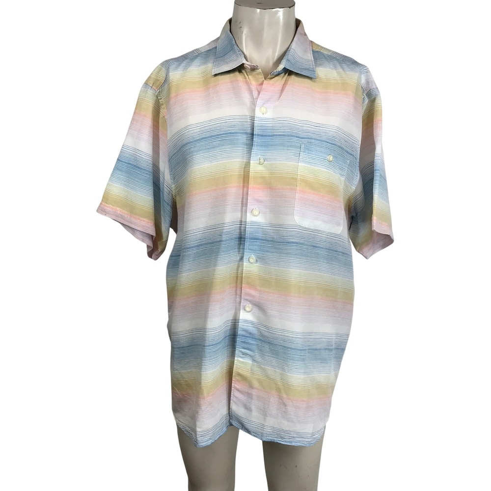 Tommy Bahama Mens XL TG Striped Short Sleeve Button Up Shirt Beach Vacation